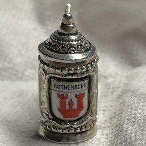 Vintage 800 Silver Rothenberg, Germany Beer Stein & Enameled Coat of Arms Charm